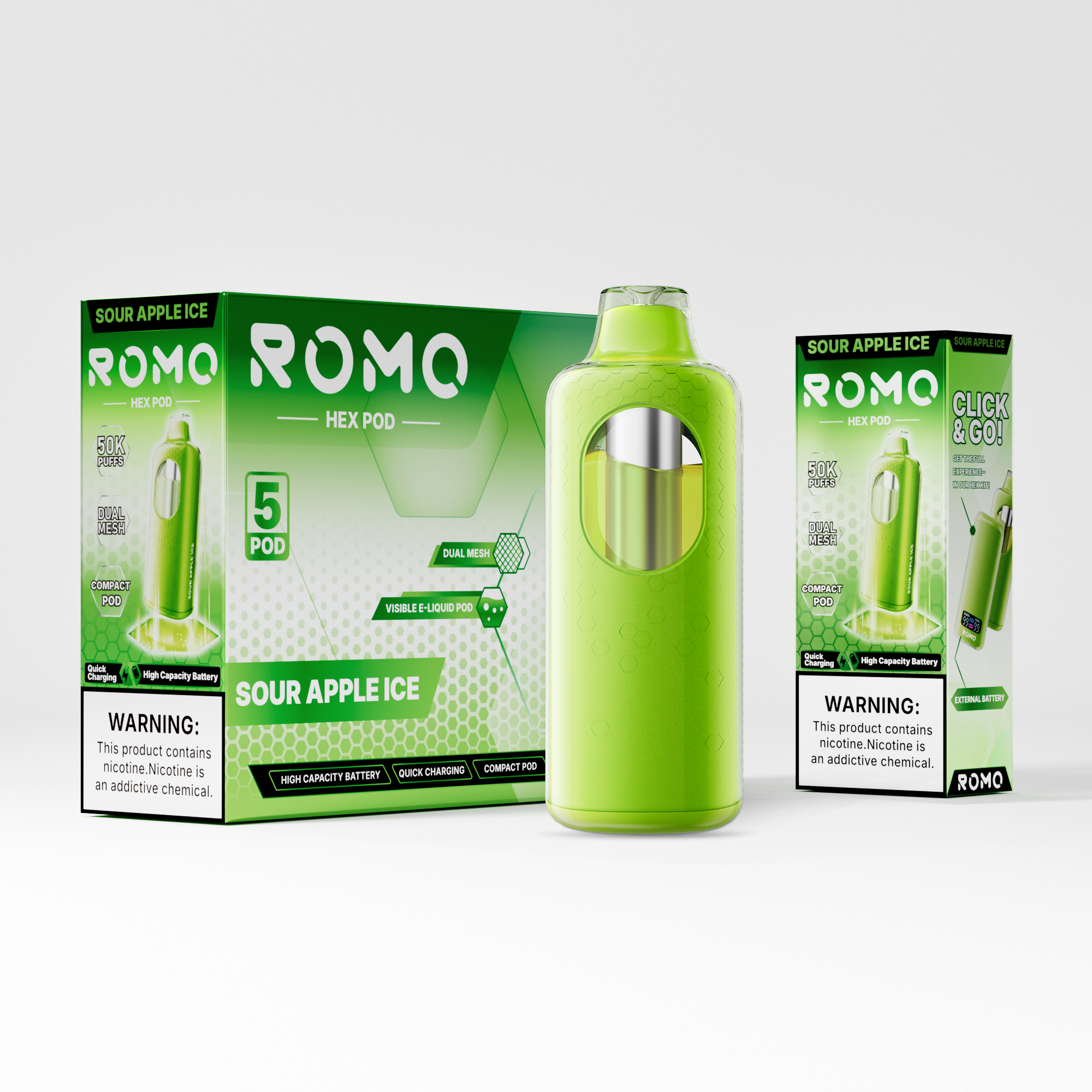 ROMO Hex Pod 50K Puffs 5% Nicotine Disposable 5CT