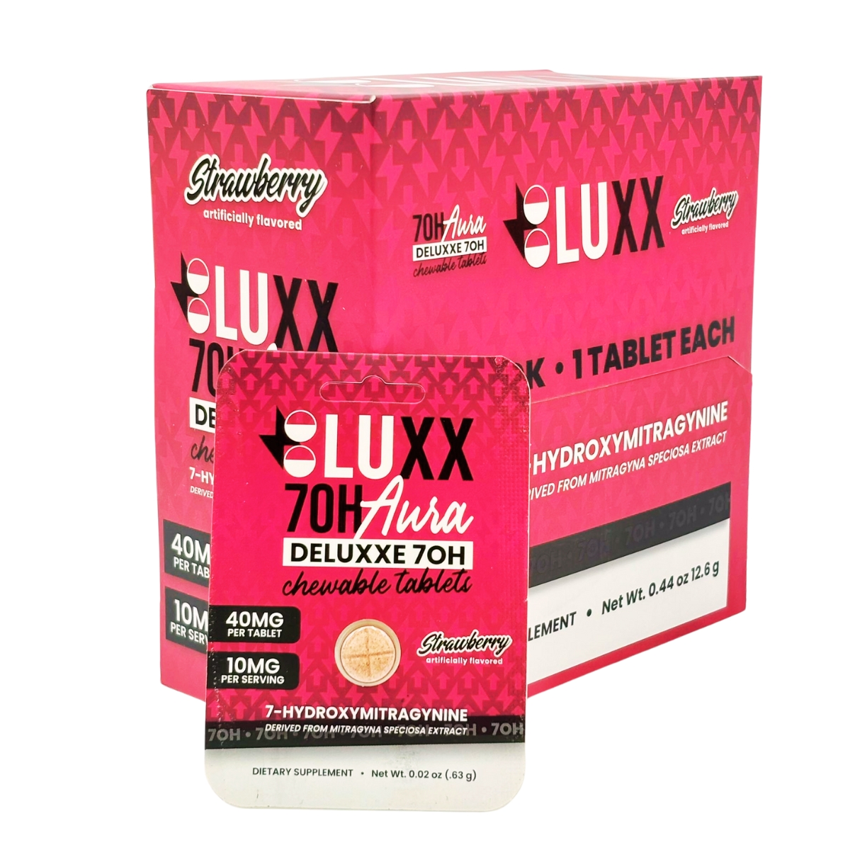 luxx 7oh aura 40mg chewable tablets 20 pack box - strawberry